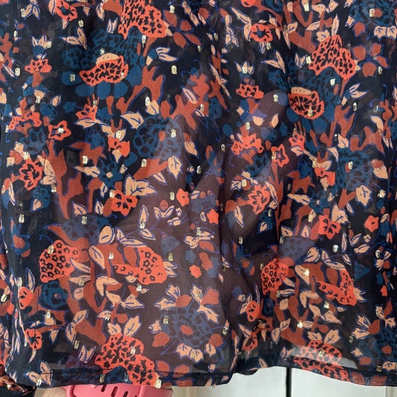 Ulla Johnson Silk Floral Long Sleeve Metallic Edith Blouse Size 2 Small Navy Top - Picture 15 of 16